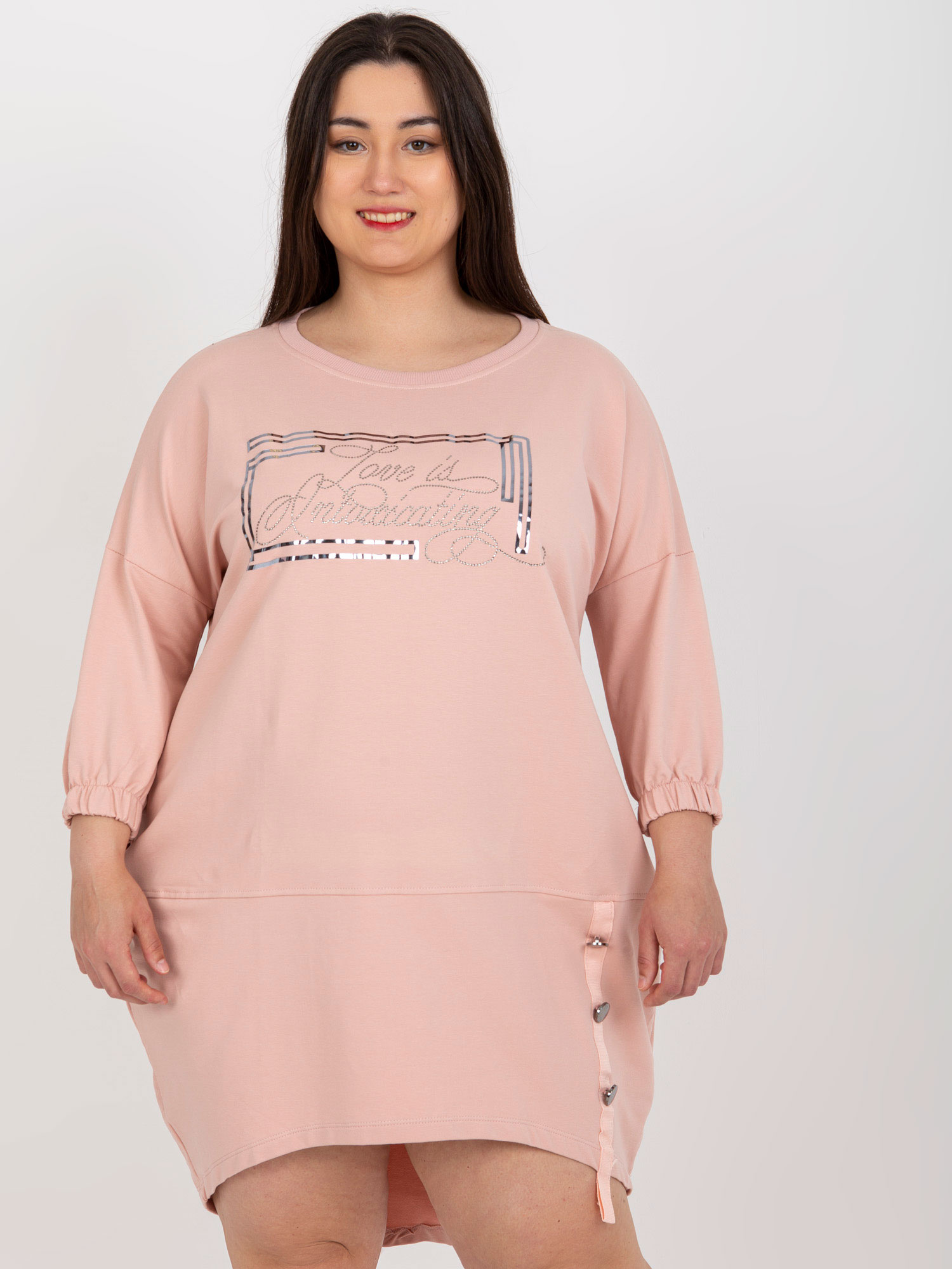 RELEVANCE Svetloružová asymetrická tunika s nápisom RV-TU-7505.15-light pink