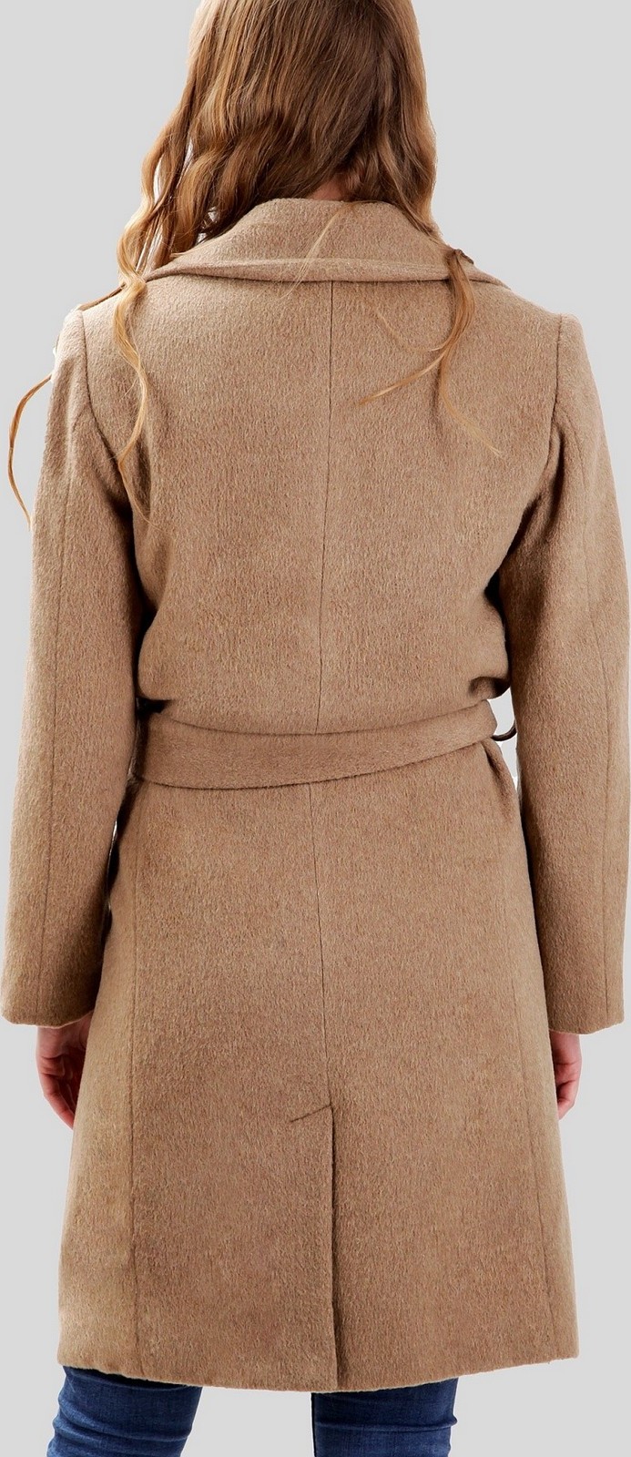 Perso Klasický dlhý béžový dámsky kabát MAH 201003 F - Beige