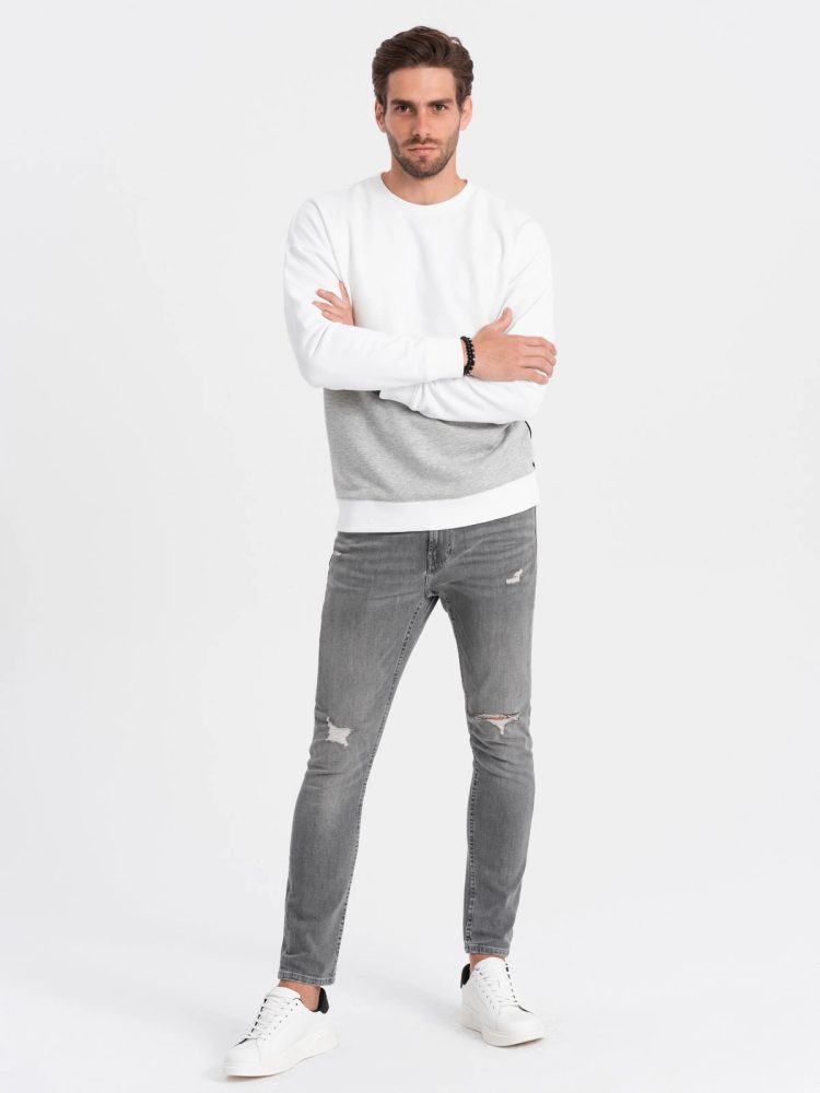 Ombre Clothing Nevšedná mikina v sivej farbe V1 OM-SSNZ-0130