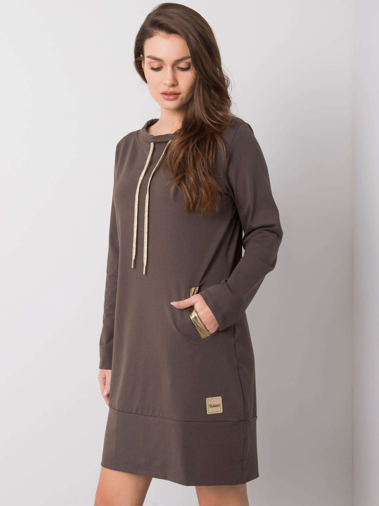 BASIC Khaki mikinové šaty s vreckami RV-SK-6067.15X-khaki