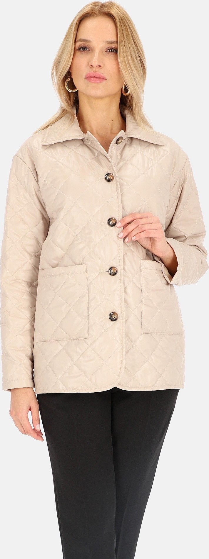 Perso Světle béžová dámská jarní prošívaná bunda BLE 241025 F - Beige