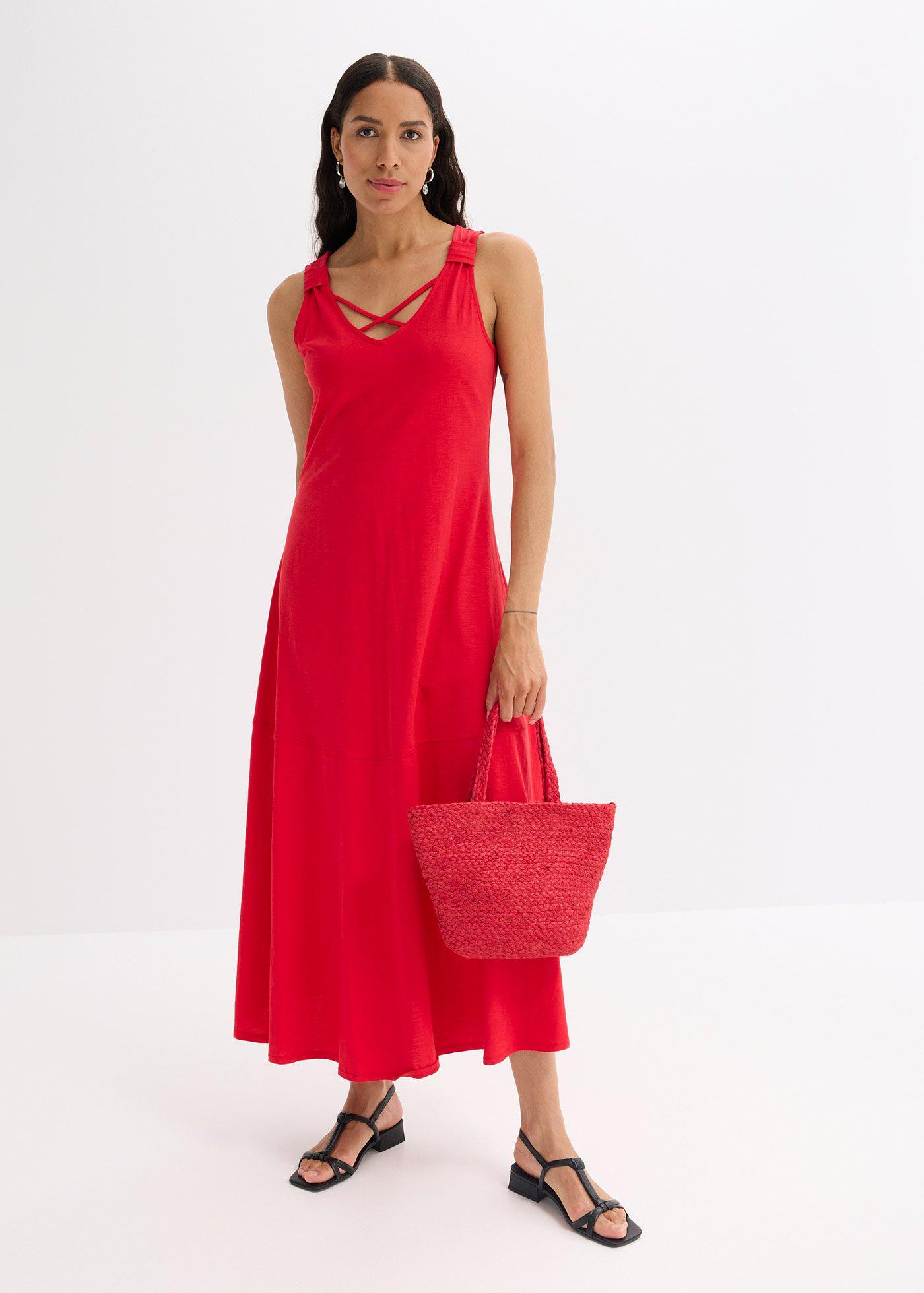 bonprix Šaty na ramienka z čistej bio bavlny, farba červená