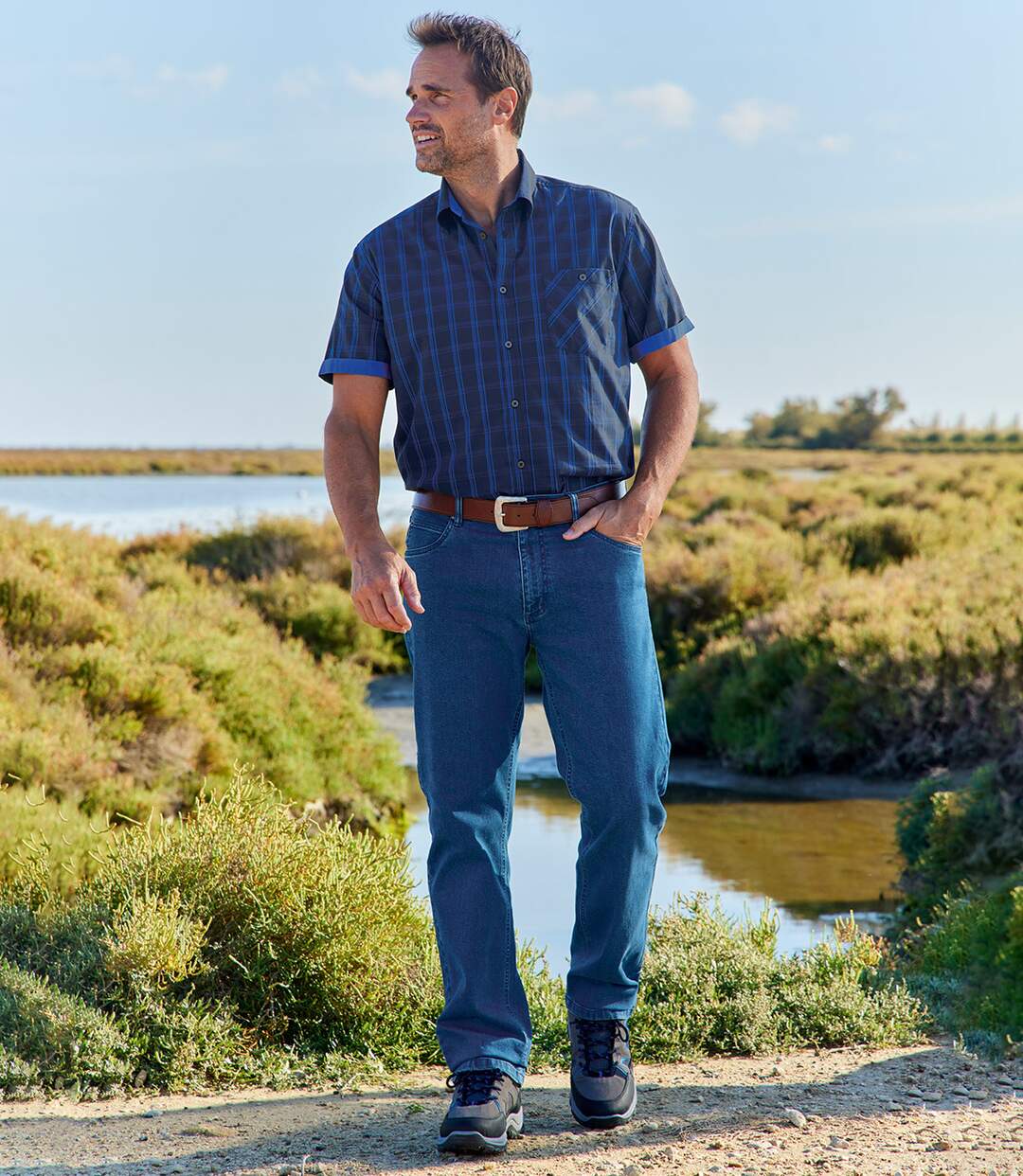 Modré strečové rifle Regular fit Atlas For Men Modrá