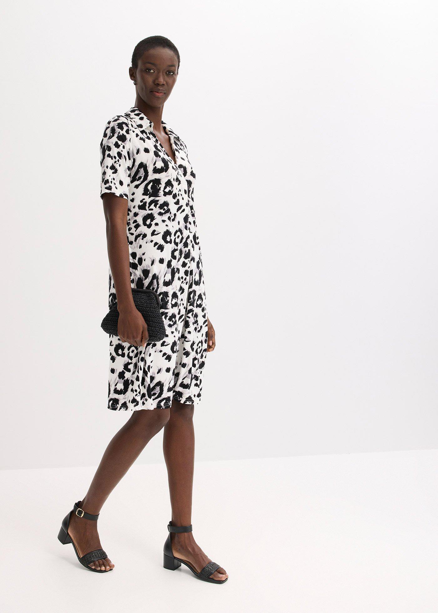 bonprix Úpletové šaty s vreckami, farba biela