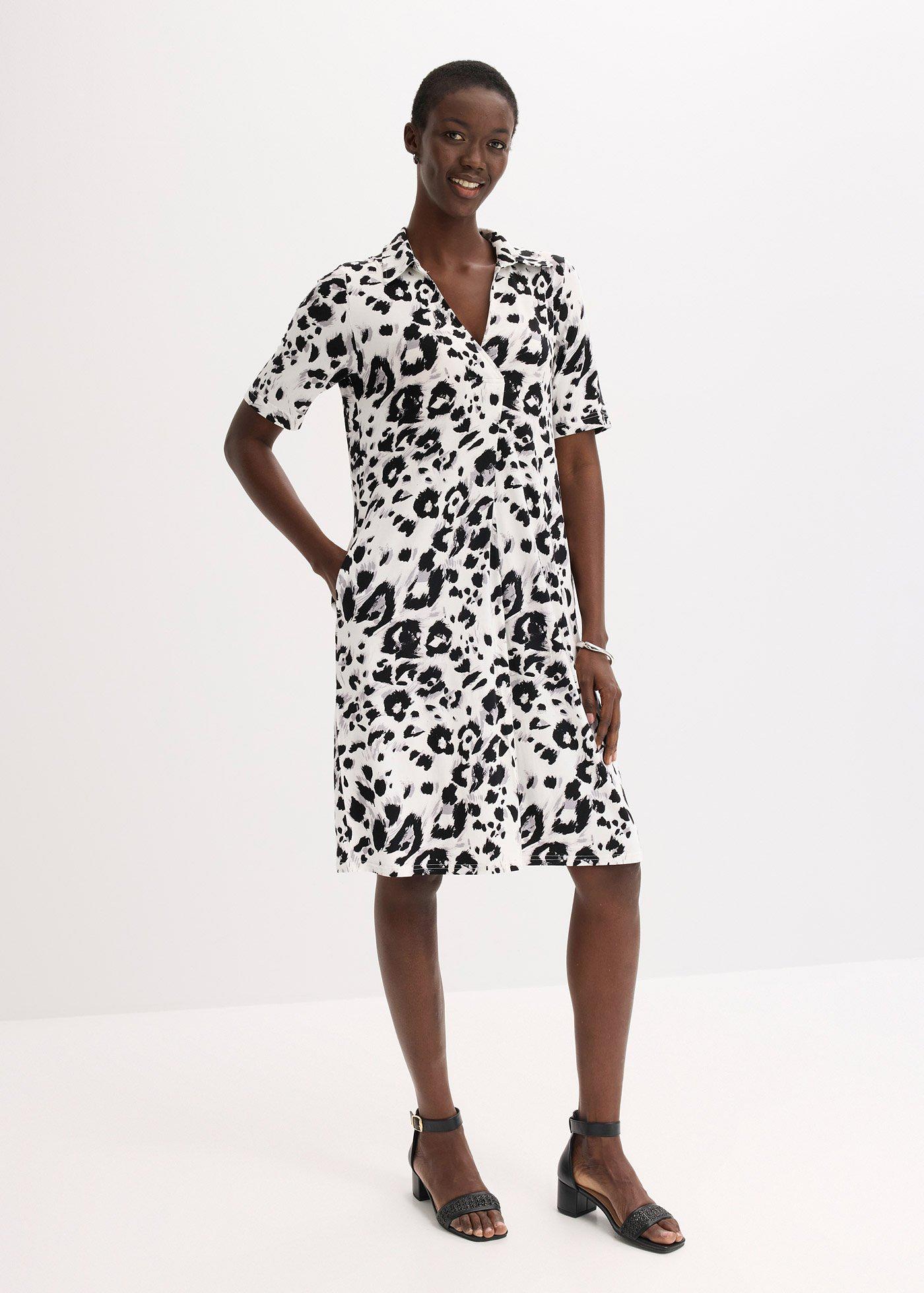 bonprix Úpletové šaty s vreckami, farba biela