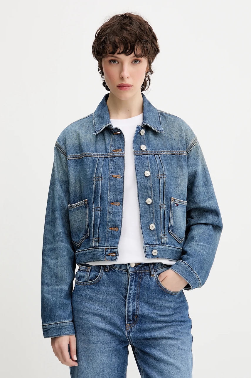 Rifľová bunda Tommy Jeans modrá farba, prechodná, DW0DW21061