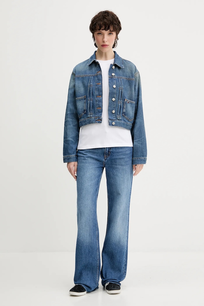 Rifľová bunda Tommy Jeans modrá farba, prechodná, DW0DW21061