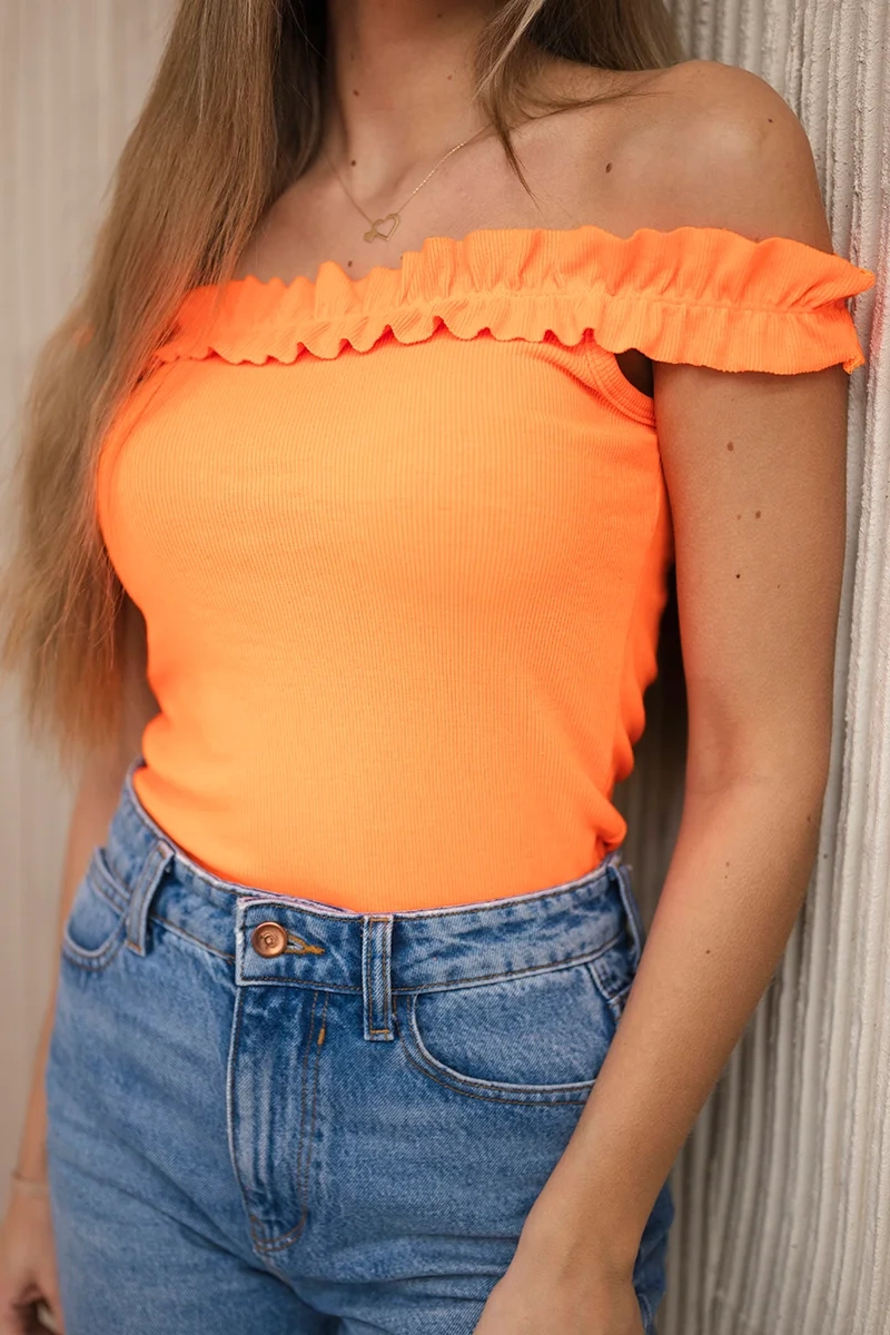 Kesi Orange neon blouse with frills