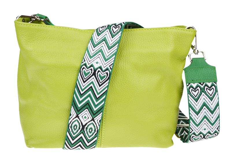 Zelená kožená talianska crossbody kabelka Batilda Verde Segnale s prídavným pruhom II NovaKabelka.sk