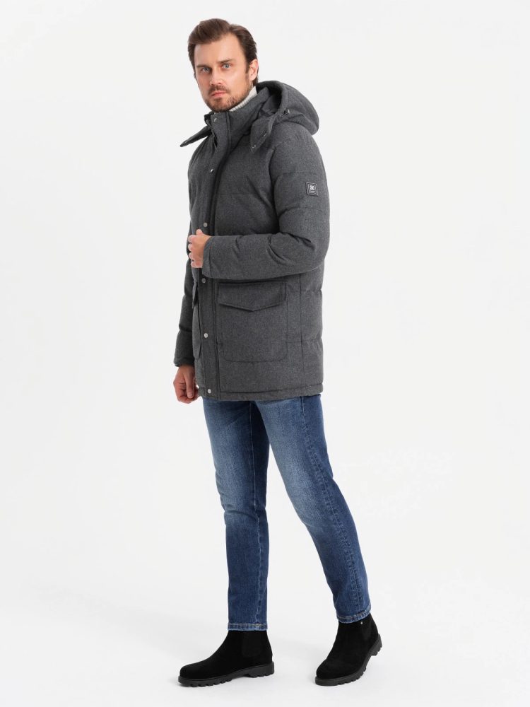 Ombre Clothing Nadčasová prešívaná čierna pánska bunda V2 JALJ-0217