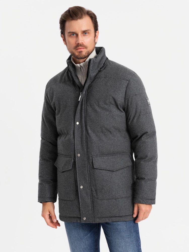 Ombre Clothing Nadčasová prešívaná čierna pánska bunda V2 JALJ-0217