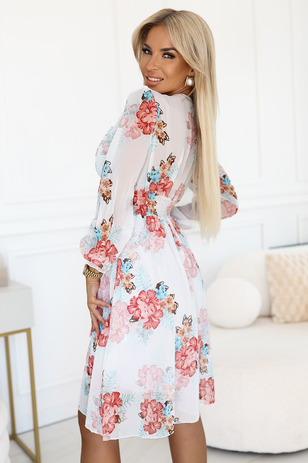 Numoco FRANCES Šifónové zavinovacie šaty s dlhým rukávom - mallows 388-3