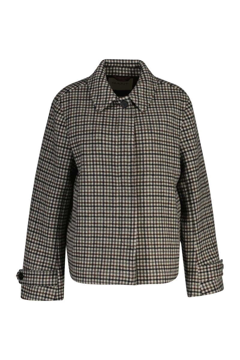 KABÁT GANT CHECKED SHORT WOOL BLEND CAR COAT PUTTY