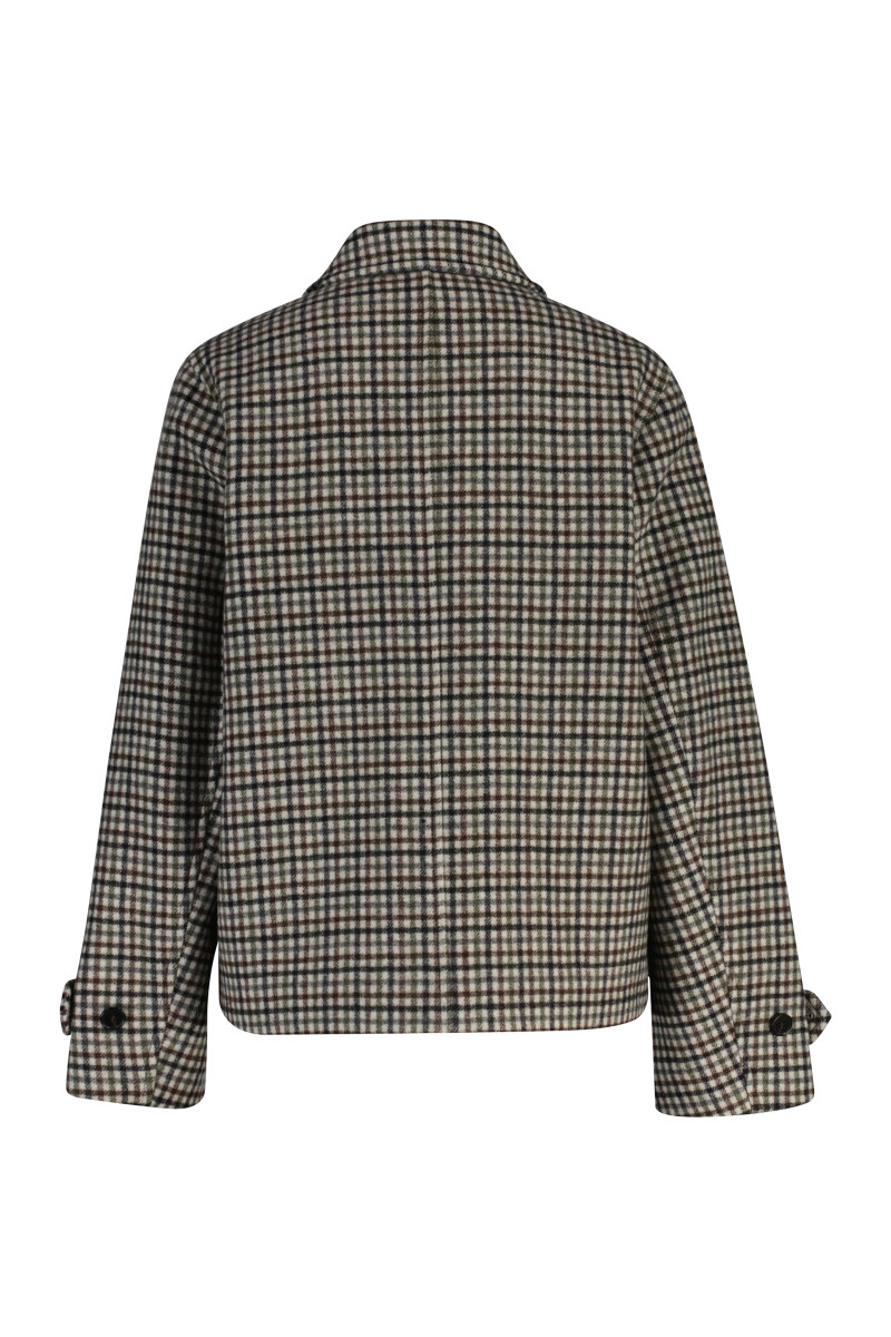 KABÁT GANT CHECKED SHORT WOOL BLEND CAR COAT PUTTY