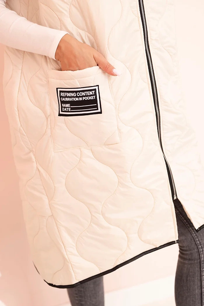 K-Fashion Dámske Plus veľkosť prešívaná vesta s kapucňou na zips svetlo béžová