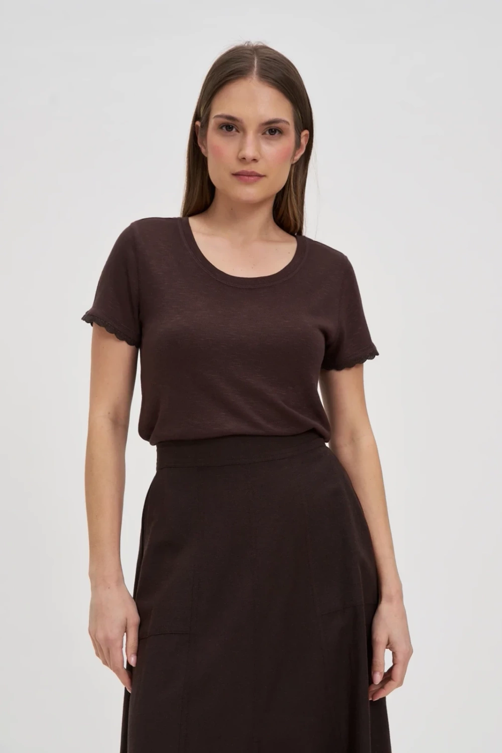 Marisse Brown Short-Sleeved Blouse