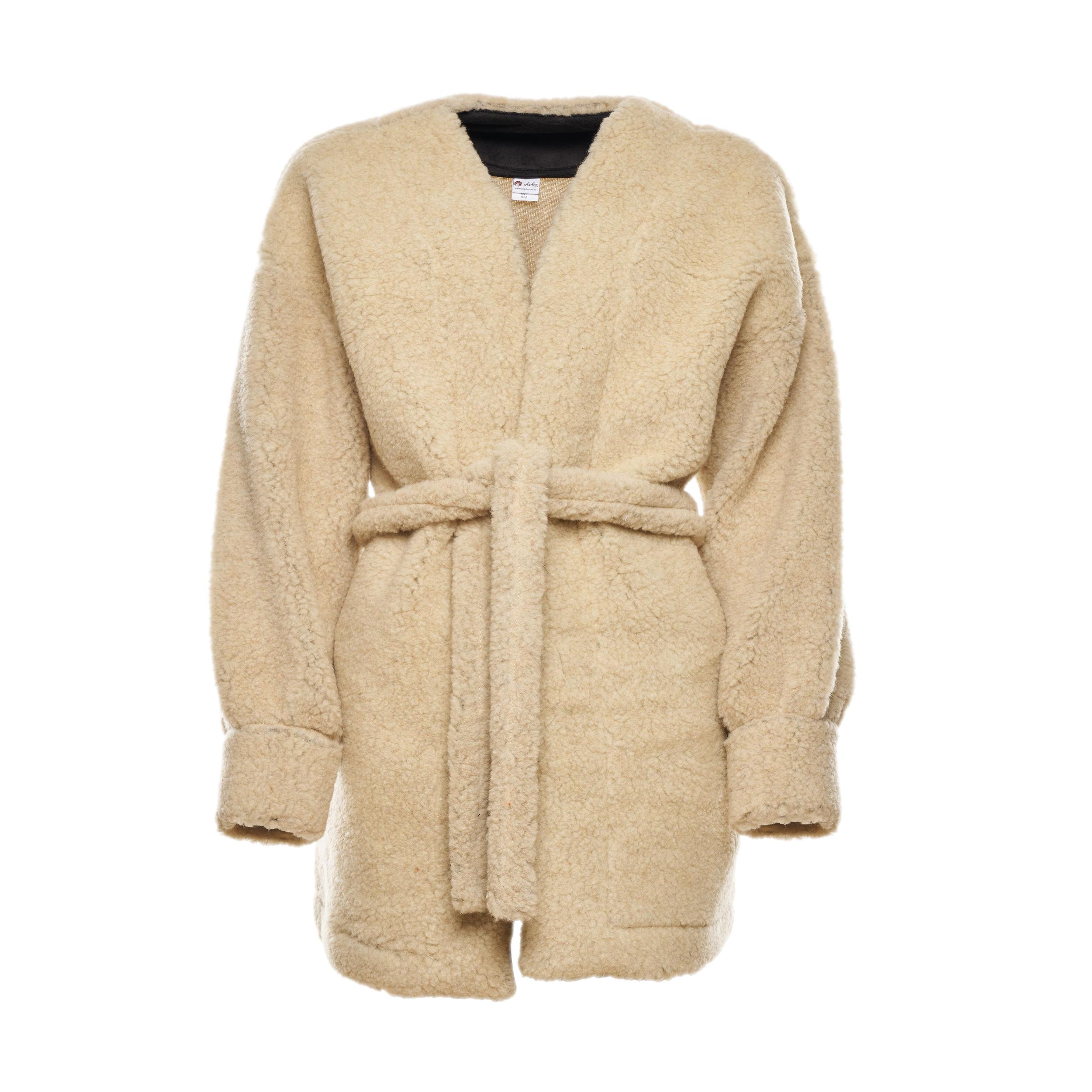 Vlnka Dámsky zavinovací vlnený kardigán prírodný veľkosti oblečenia S/M