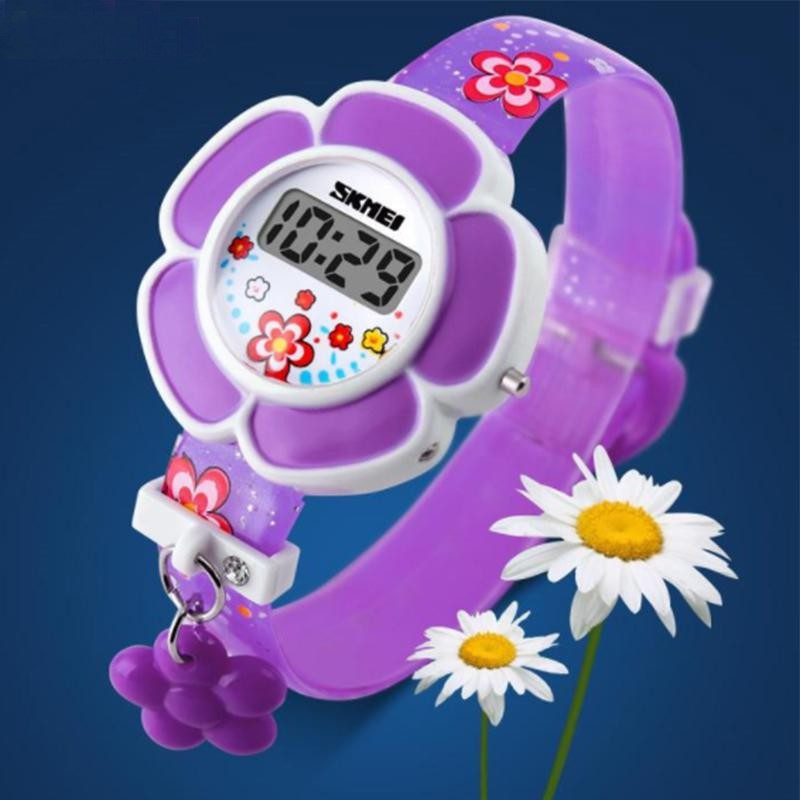 SKMEI 1144 digitálne dievčenské hodinky Flowers Fialové