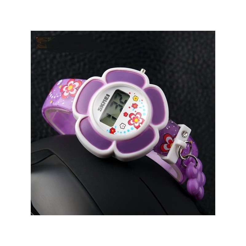 SKMEI 1144 digitálne dievčenské hodinky Flowers Fialové