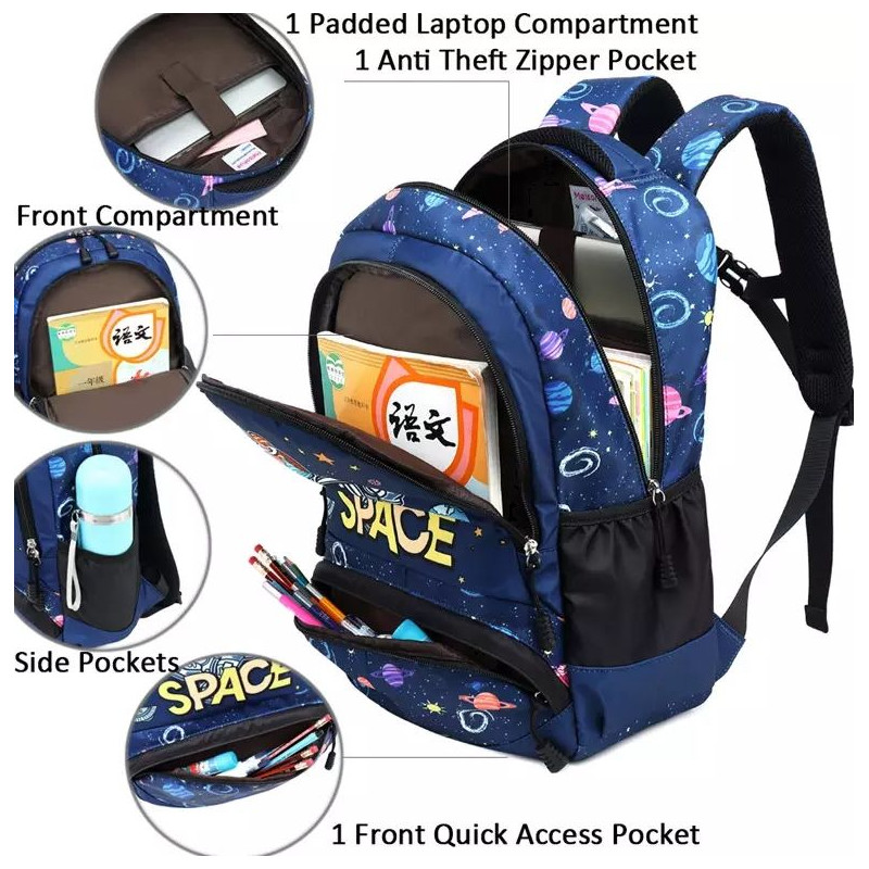 Meisohua Meiso chlapčenský školský batoh set 3v1 Kozmo Space 16L