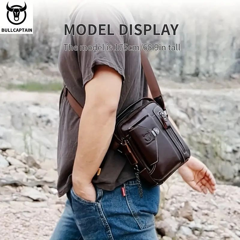 Bullcaptain pánska kožená taška s retiazkou Miltiade Khaki