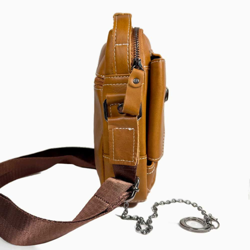 Bullcaptain pánska kožená taška s retiazkou Miltiade Khaki