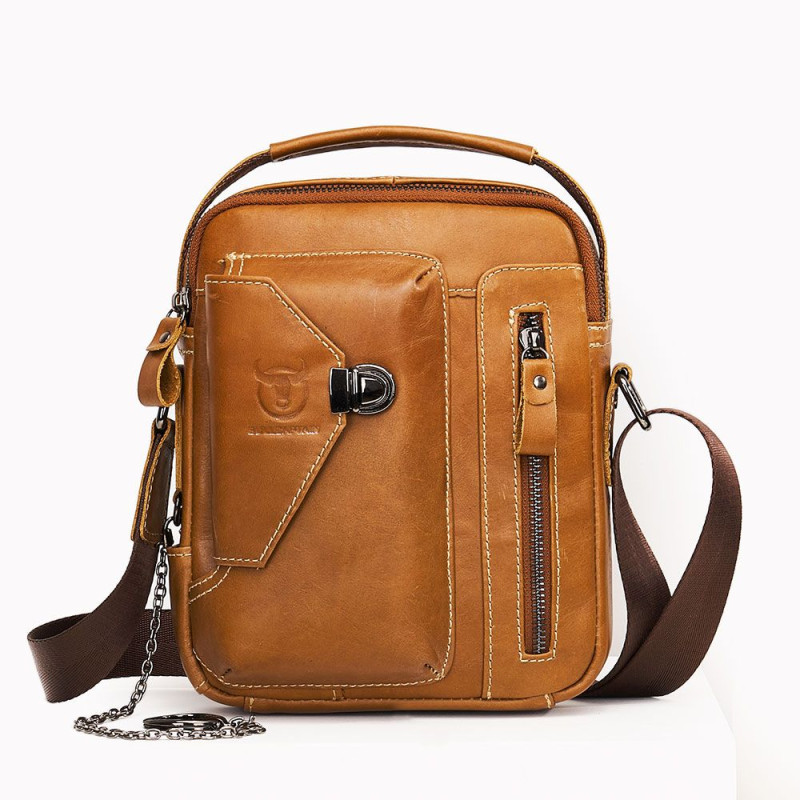 Bullcaptain pánska kožená taška s retiazkou Miltiade Khaki