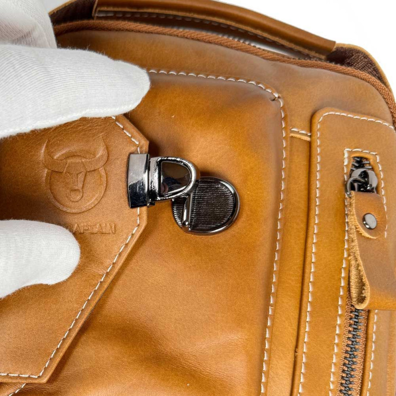 Bullcaptain pánska kožená taška s retiazkou Miltiade Khaki