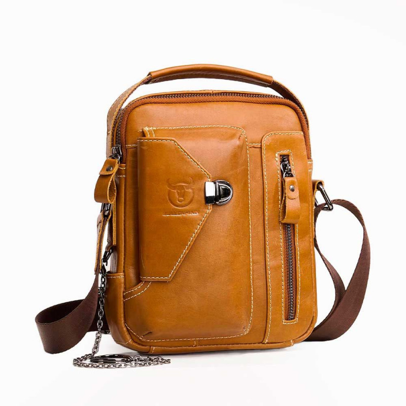 Bullcaptain pánska kožená taška s retiazkou Miltiade Khaki