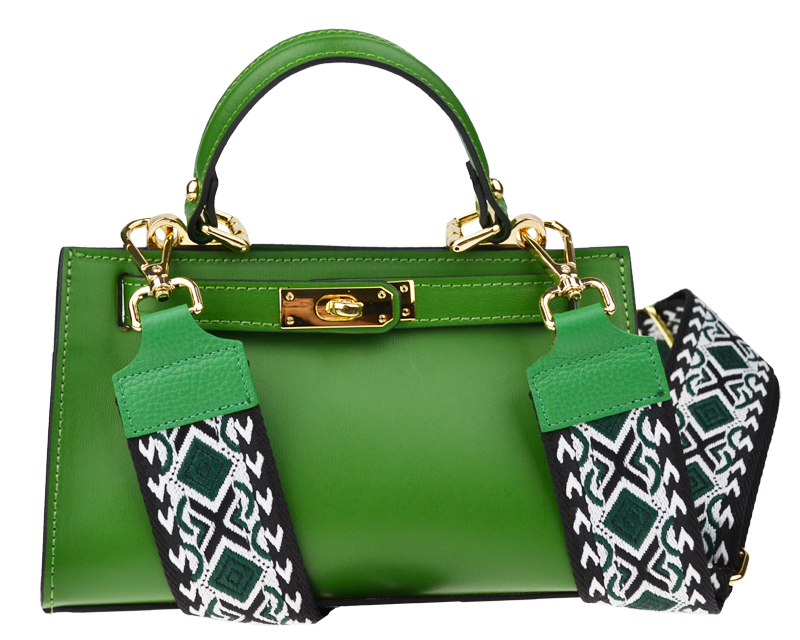 Zelená kožená talianska kabelka Anita Verde s prídavným pruhom III NovaKabelka.sk