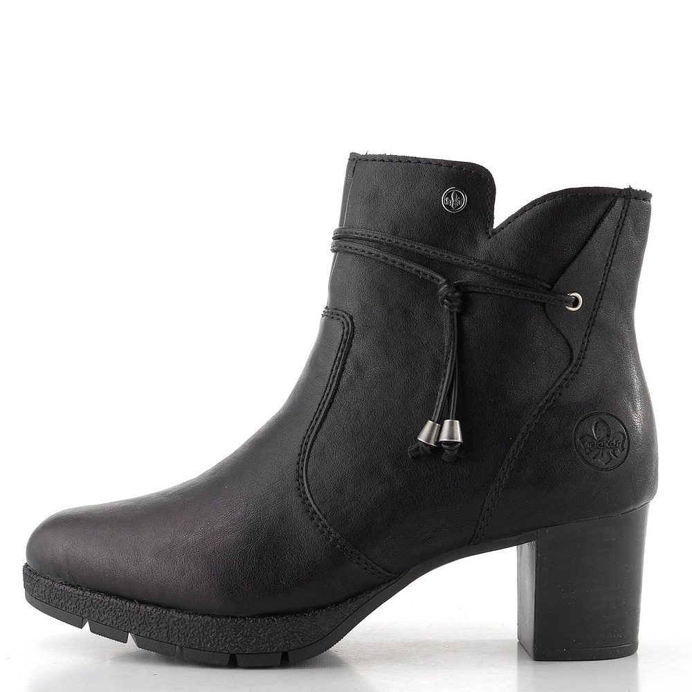 Rieker elegantná členková obuv na podpätku čierna 77667-00