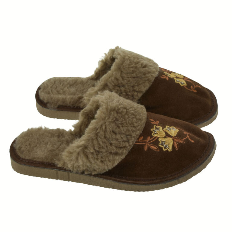 JOHN-C Dámske kožené semišové papuče s výšivkou ELESSE