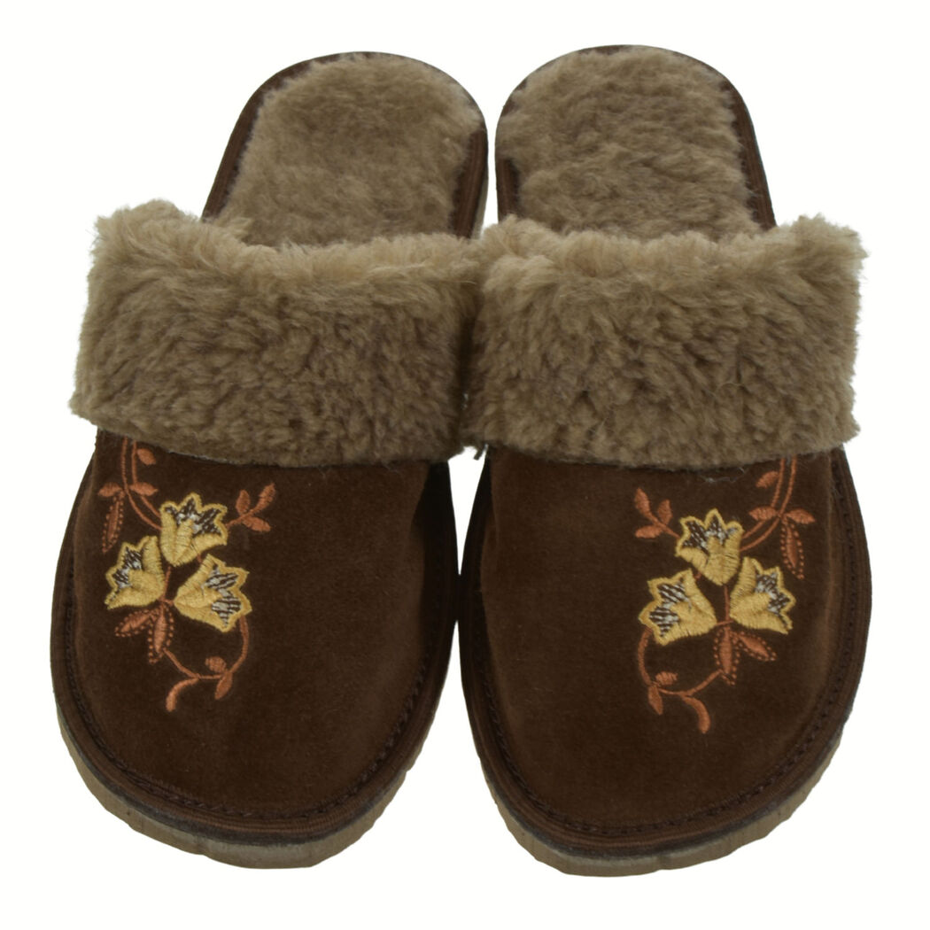JOHN-C Dámske kožené semišové papuče s výšivkou ELESSE