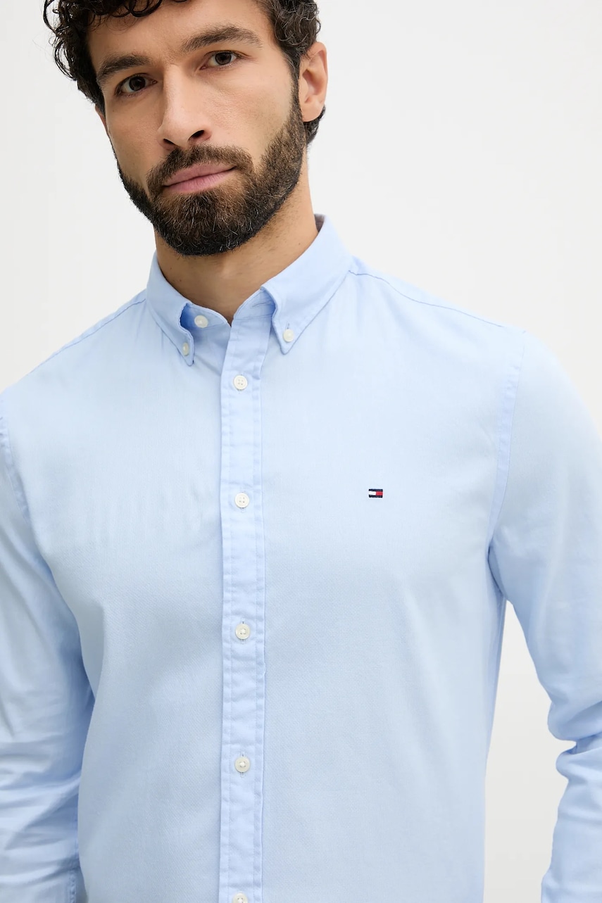 Košeľa Tommy Hilfiger modrá farba, slim, s golierom button-down, MW0MW40458