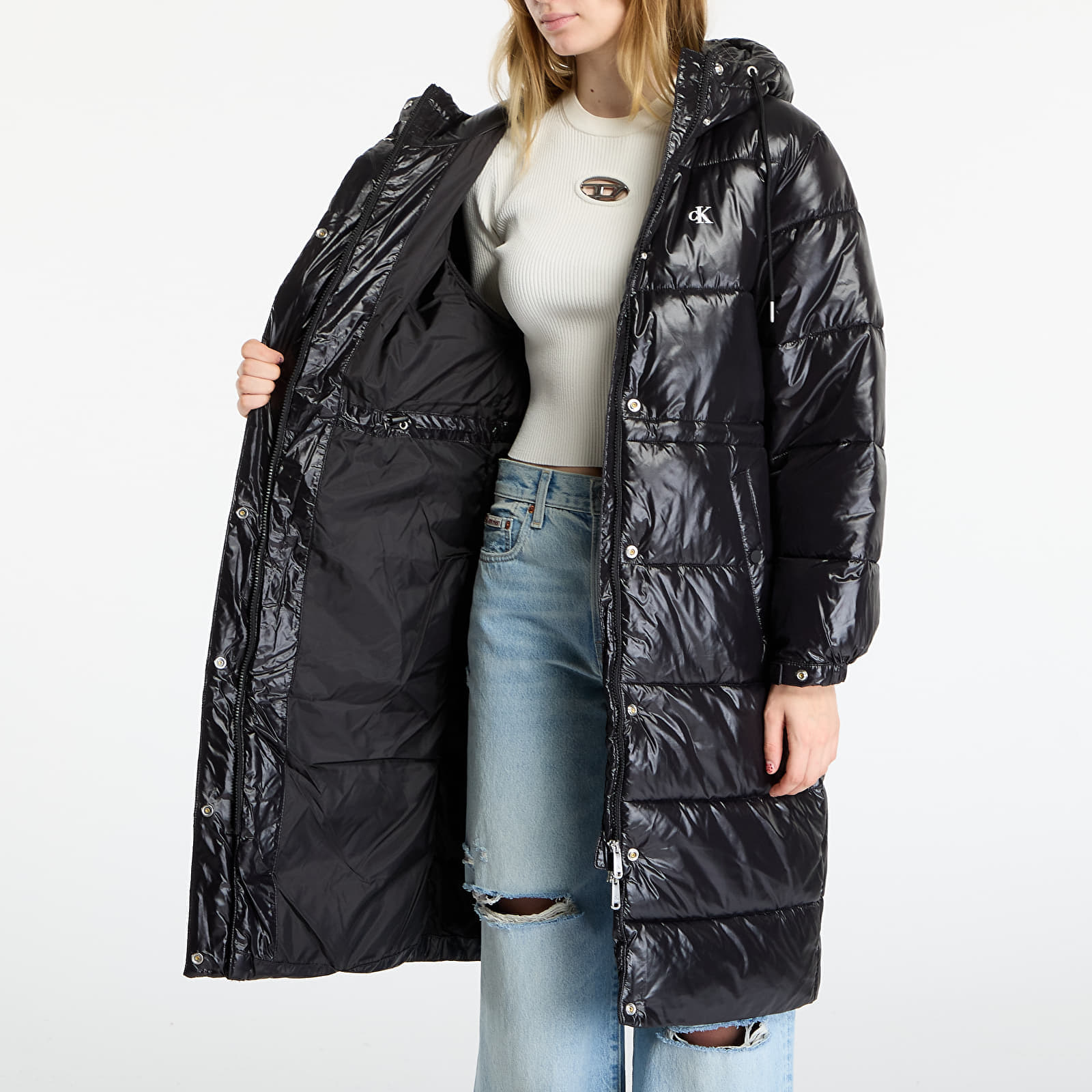 Kabát Calvin Klein Jeans Shine Long Puffer Coat Black L