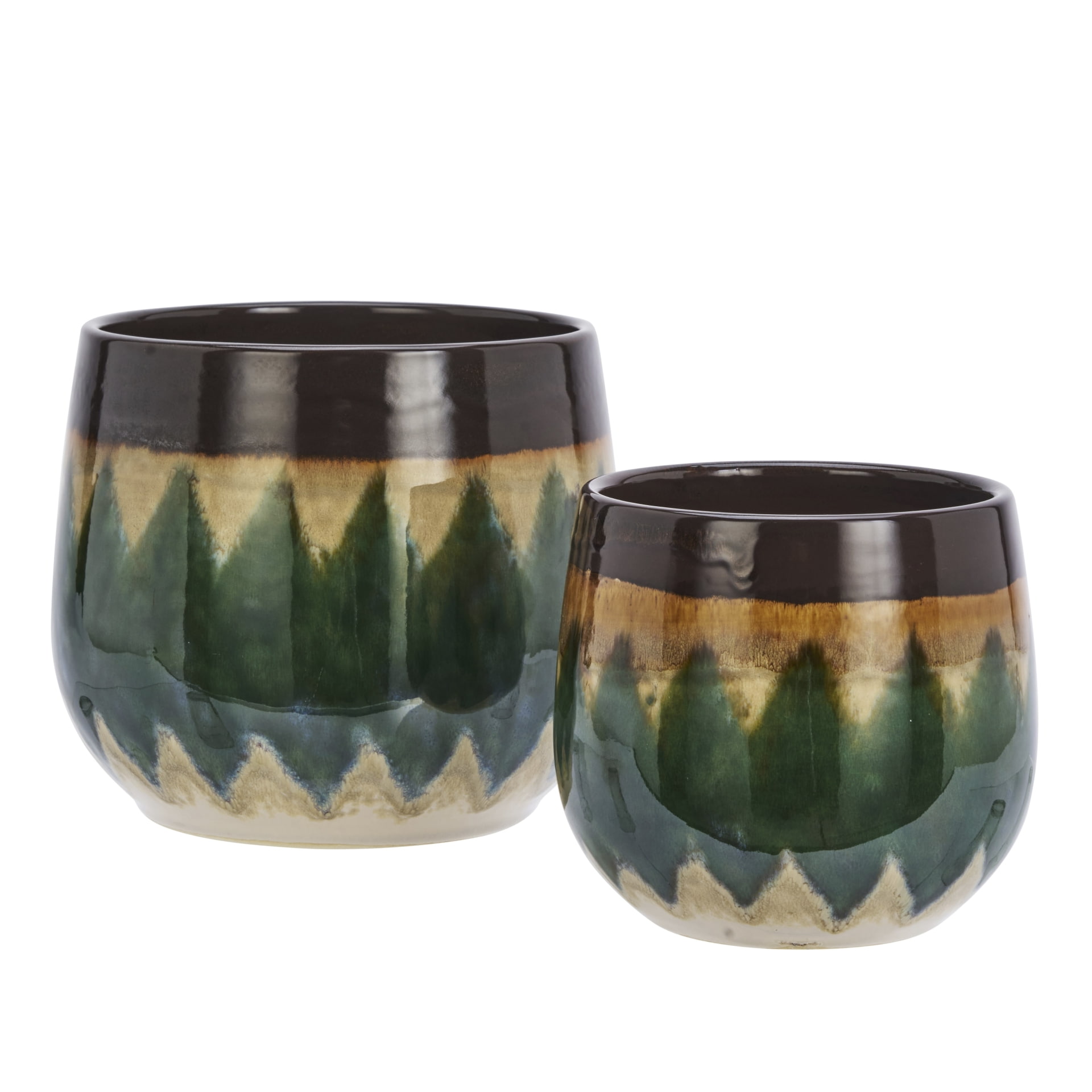 MADAM STOLTZ Kameninový obal na kvetináč Reactive Green / Brown / Beige väčší