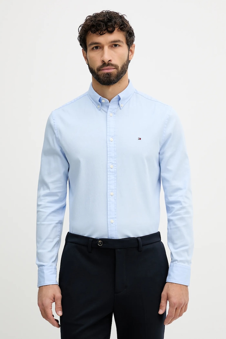 Košeľa Tommy Hilfiger modrá farba, slim, s golierom button-down, MW0MW40458