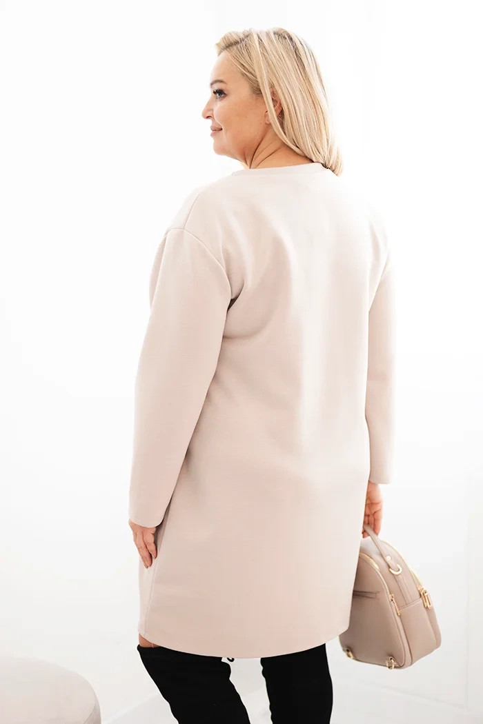 K-Fashion Dámske plus veľkosť maslové šaty s vreckom a 3/4 rukávmi béžová