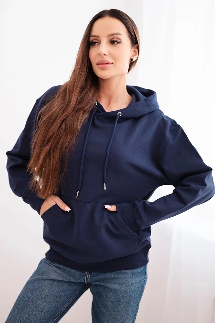 MladaModa Bavlnená mikina s kapucňou a klokankou HIT01 námornícka modrá