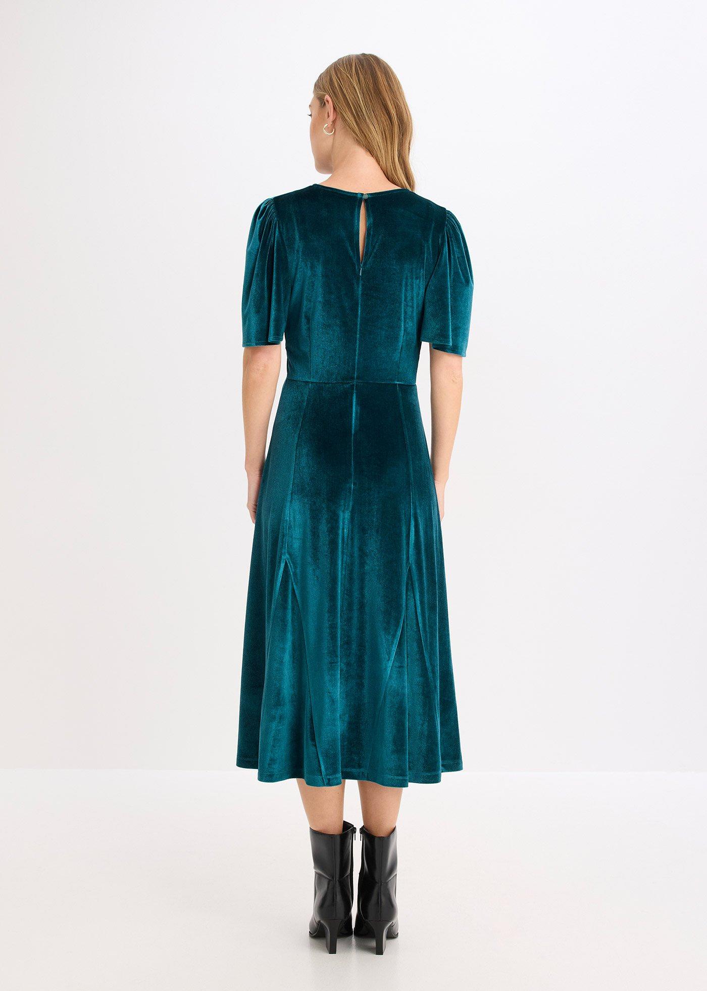 bonprix Midi šaty z jemného zamatu, farba modrá