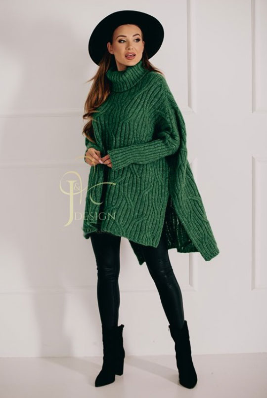 Fashionweek Luxusné pončo sveter, vlnený pletený kabát s teplým rolákom RITA