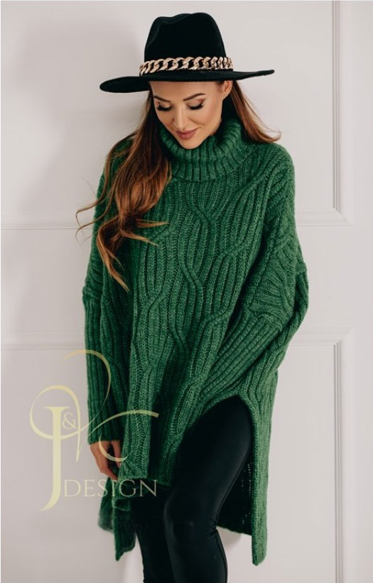 Fashionweek Luxusné pončo sveter, vlnený pletený kabát s teplým rolákom RITA