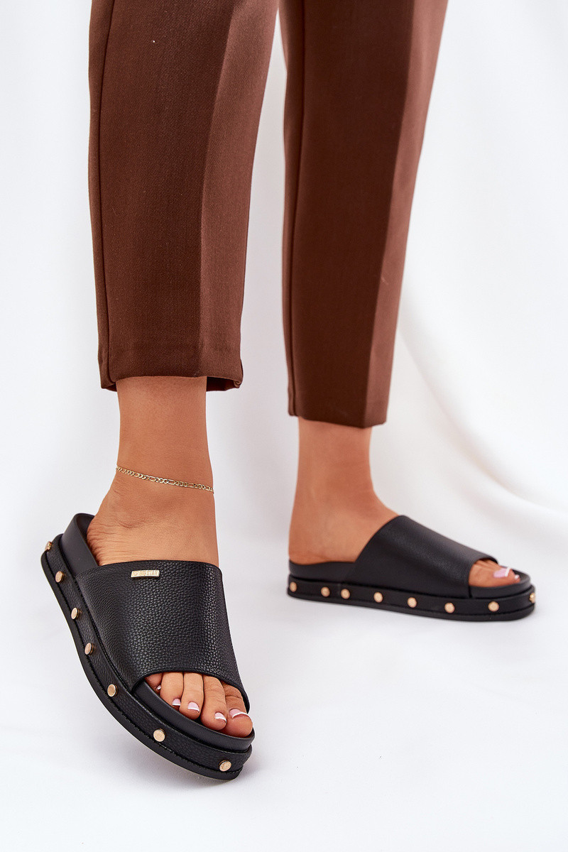 Big Star Shoes Klapki Damskie Na Platformie Z Ćwiekami Big Star RR274214 Czarne