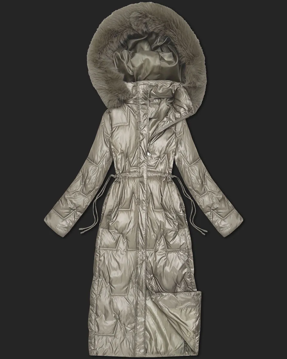 jejmoda.sk Dámska dlhá zimná prešívaná bunda MODA2221 béžová