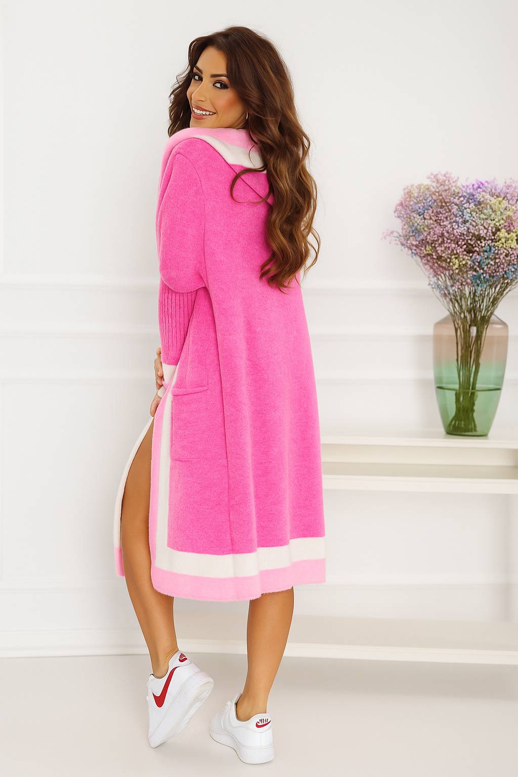 Fashionweek Dlhý kardigán, pletený kabát s kapucňou AGNES