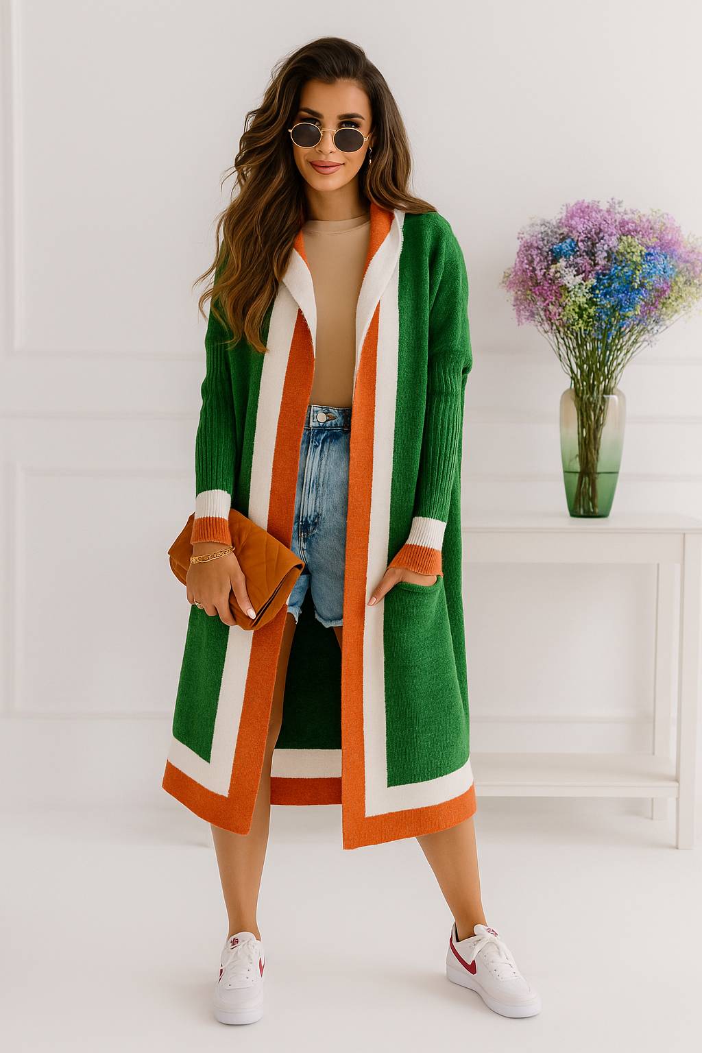 Fashionweek Dlhý kardigán, pletený kabát s kapucňou AGNES