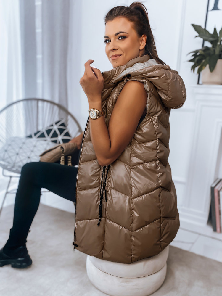 Čierna dámska dlhá prešívaná vesta s kapucňou Dstreet TY2980