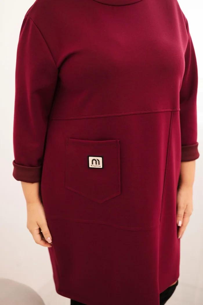 MladaModa Oversize viskózové šaty s vreckom a trojštvrťovým rukávom model 1965 tmavé bordové