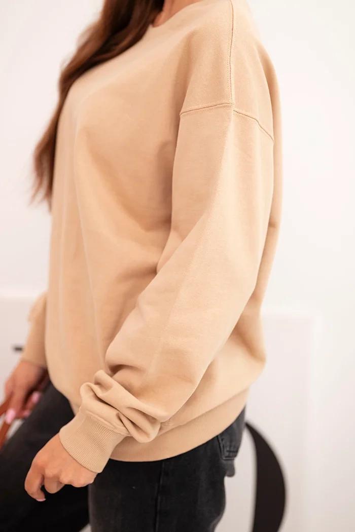 MladaModa Bavlnená mikina bez kapucne HIT03 béžová