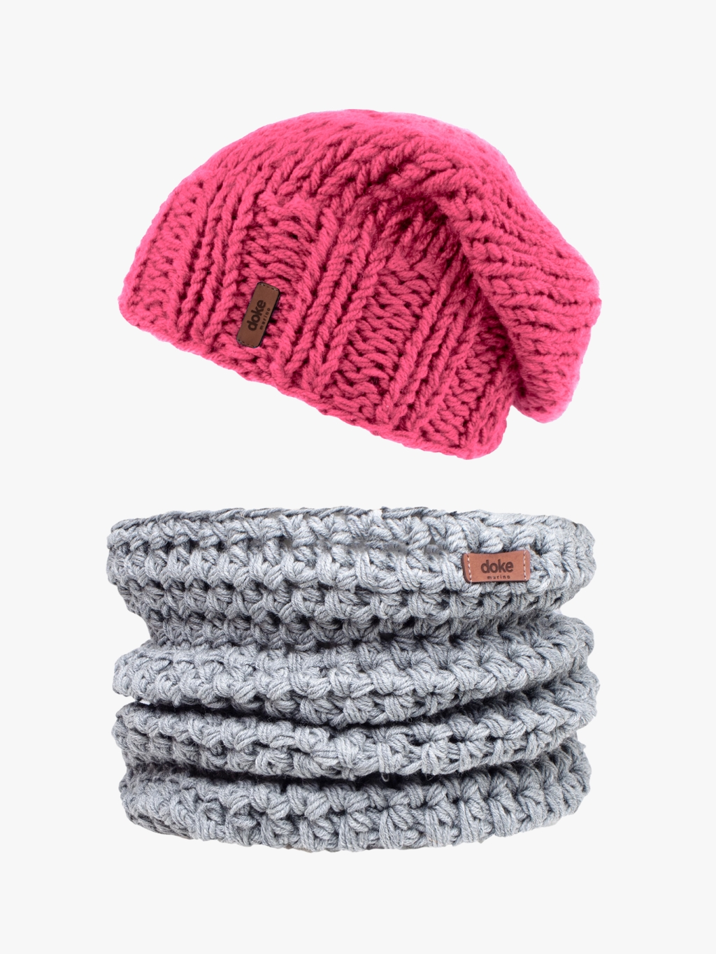 DOKE Set merino pletená čiapka roy coral a nákrčník light